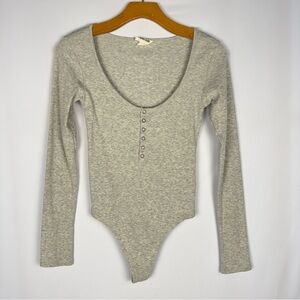 Open Edit Gray Long Sleeve Bodysuit